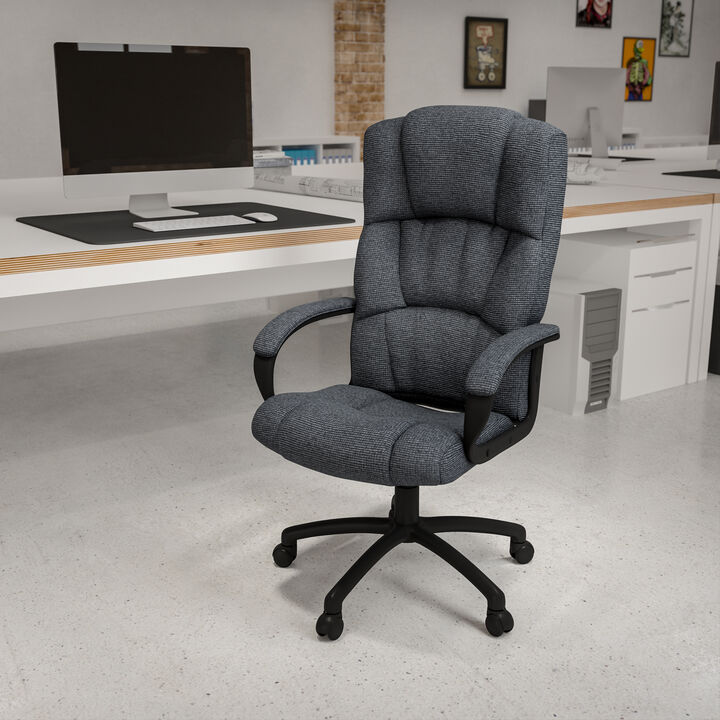 Rochelle High Back Gray Fabric Executive Swivel Office Chair with Arms