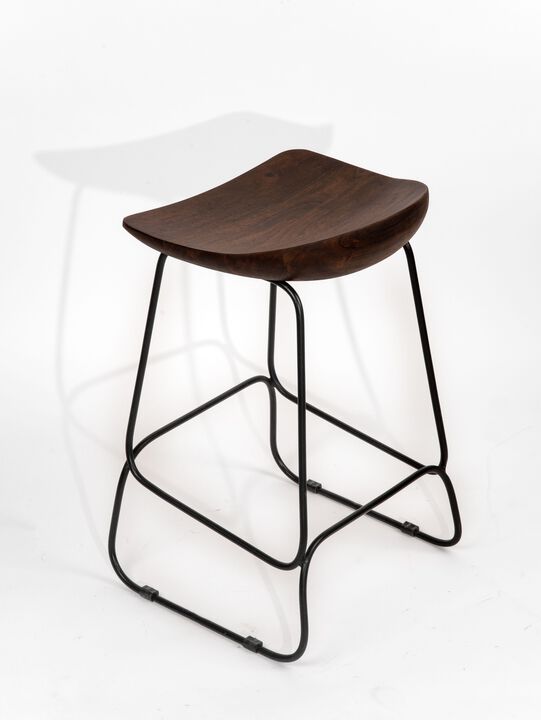 Handmade Eco-Friendly Vintage Acacia Wood & Iron Walnut Black Rectangle Chair 16"x16"x24" From BBH Homes
