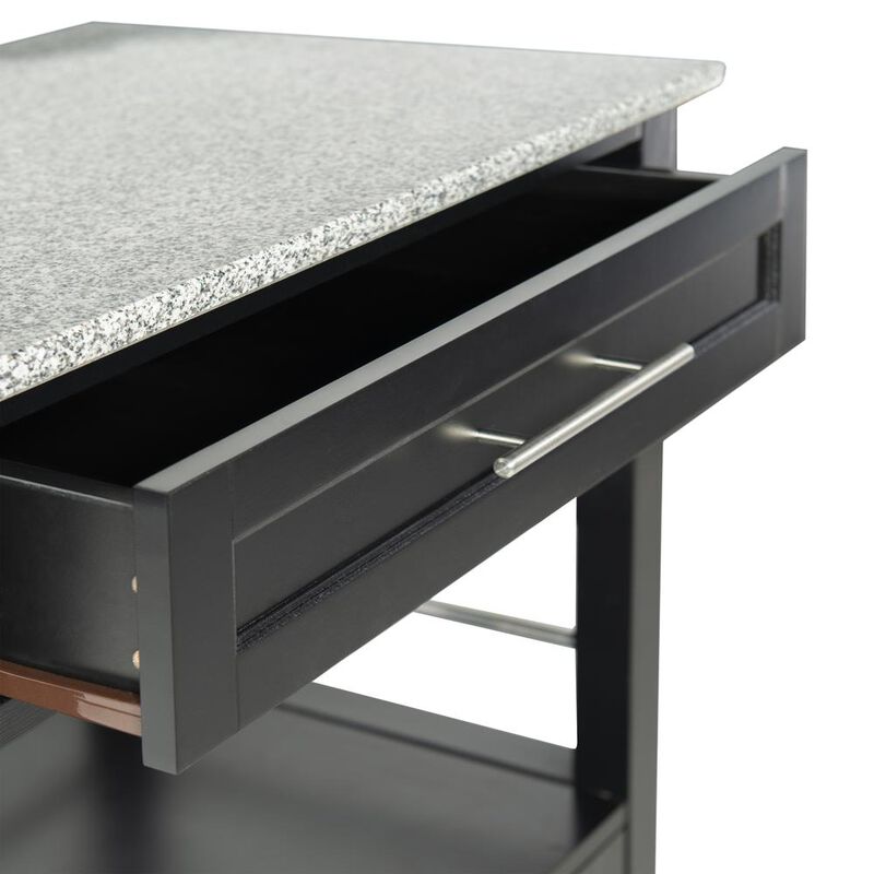 Linon Mitchell Black Kitchen Cart With Granite Top
