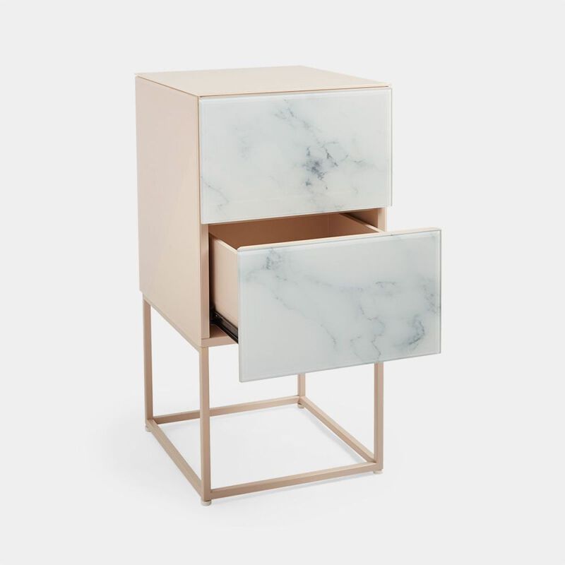 Streamdale Tempered Glass Bedside Table with Drawer