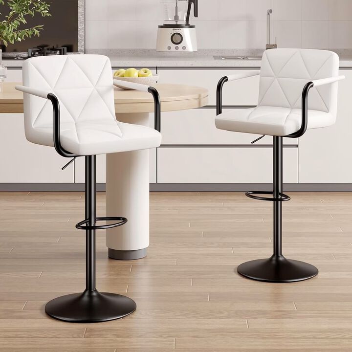 Leather Swivel Bar Stools Set of 2, Adjustable Height Square Counter Stools with Back & Iron Frame, 360&deg; Kitchen Island Chairs for Outdoor, Home Bar, Hotel