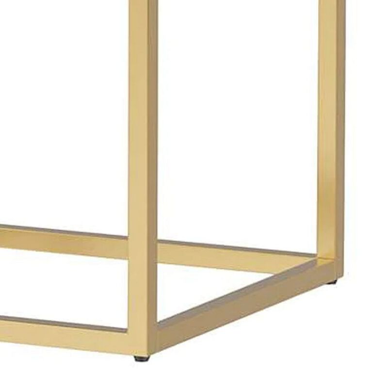 Bran 24 Inch Modern Side End Table, Brown Wood, Gold Steel Base, 1 Drawer