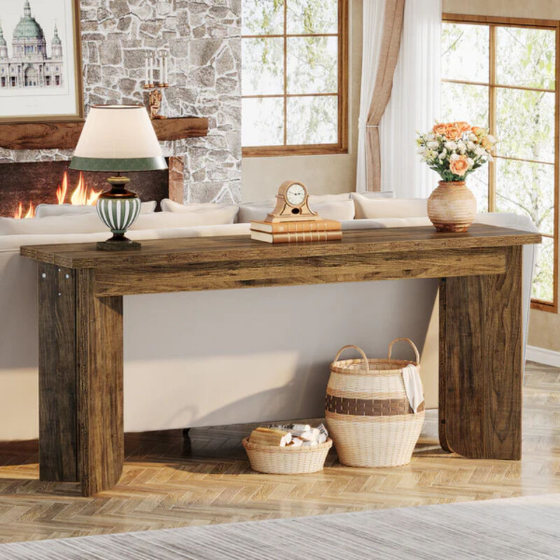 Wooden Console Table with Double Pedestal for Sofa or Hallway image number 1