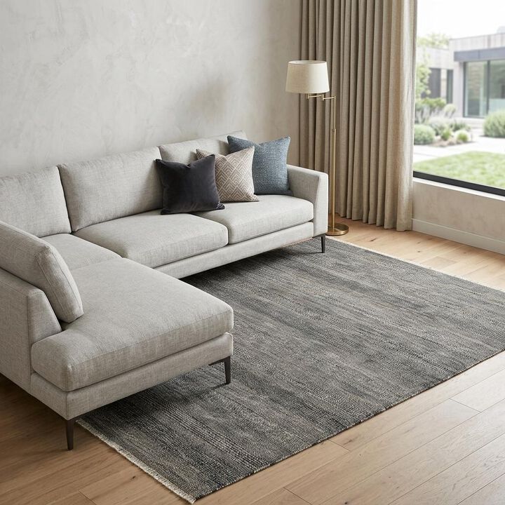 HomeRoots Wool Striped Shag Hand Knotted Area Rug