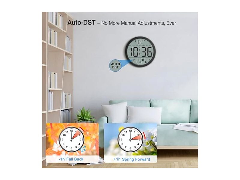 Atomic Never Needs Setting Digital Date Wall Clock 8 Inch Easy Read image number 2