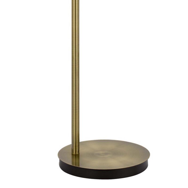 Floor Lamp with Glass Shade and Arc Metal Frame, Brass-Benzara