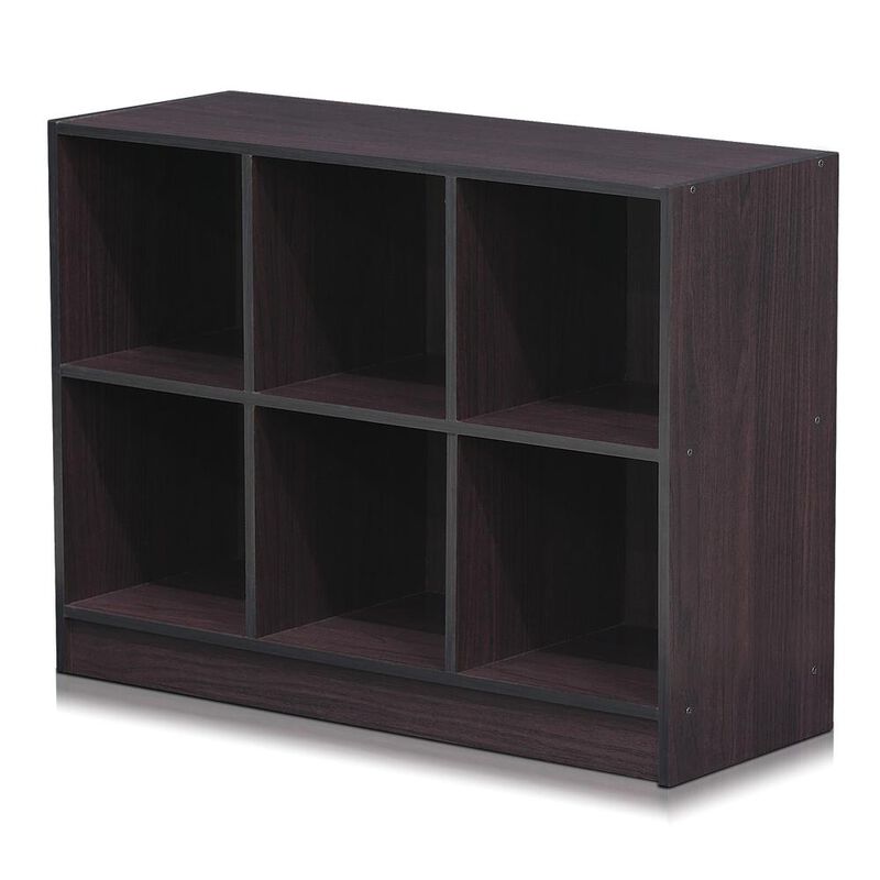 Furinno 99940DWN Basic 3x2 Bookcase Storage w/Bins, Dark Walnut