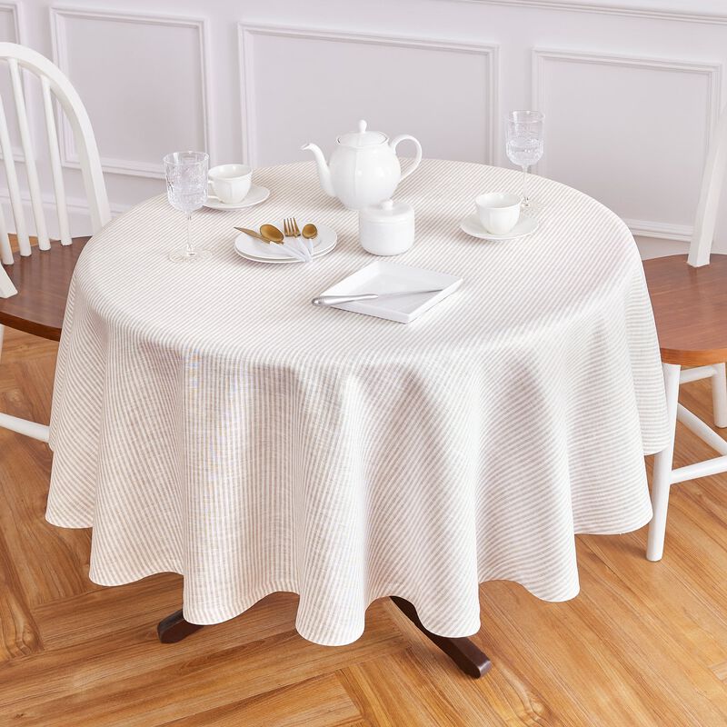 Solino Home Narrow Stripe 100% Linen Round Tablecloth &ndash; Handcrafted, Machine Washable, Perfect for Holiday and Everyday Dining