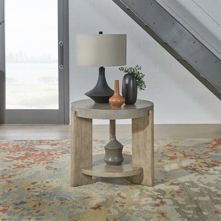 Liberty Furniture Affinity Round End Table for Living Room - Dusty Taupe Faux Concrete Tops
