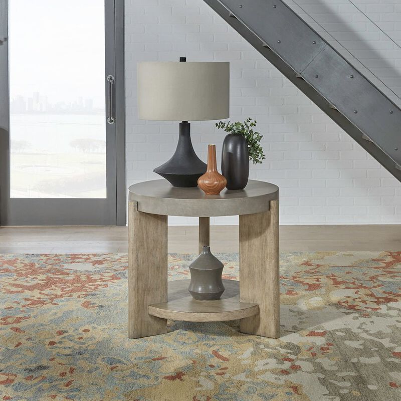 Liberty Furniture Affinity Round End Table for Living Room - Dusty Taupe Faux Concrete Tops image number 1