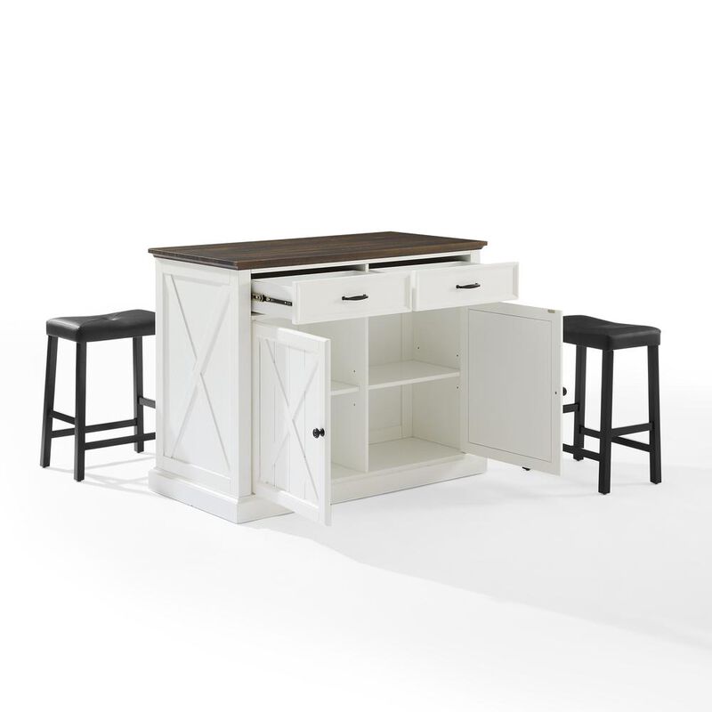 Crosley Furniture Clifton Kitchen Island W/Uph Saddle Stools