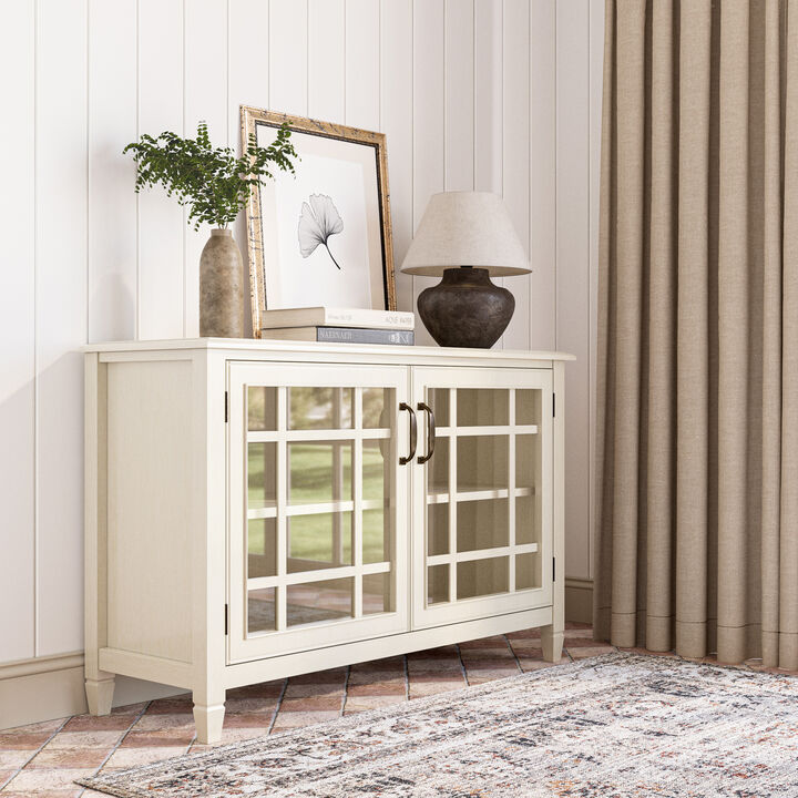 Connaught SOLID WOOD 46 inch Wide Traditional Low Storage Cabinet in Antique White