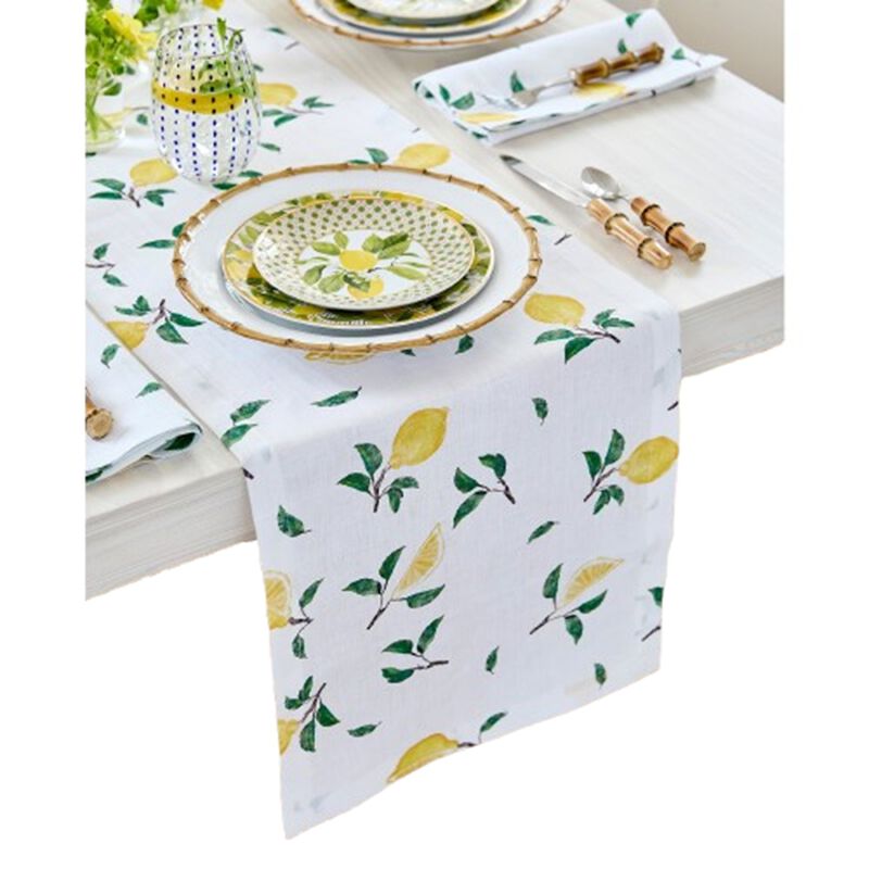 Solino Home 100% Pure Linen Table Runner - Botanical Lemon