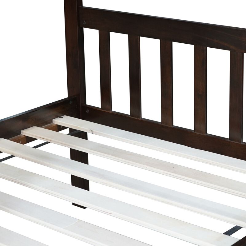 Whisen Twin Over Twin Rubber Wood Bunk Bed with Trundle, Convertible into Twin Size Beds, Twin Size Bunk Bed with Ladder and Safety Guardrails - White