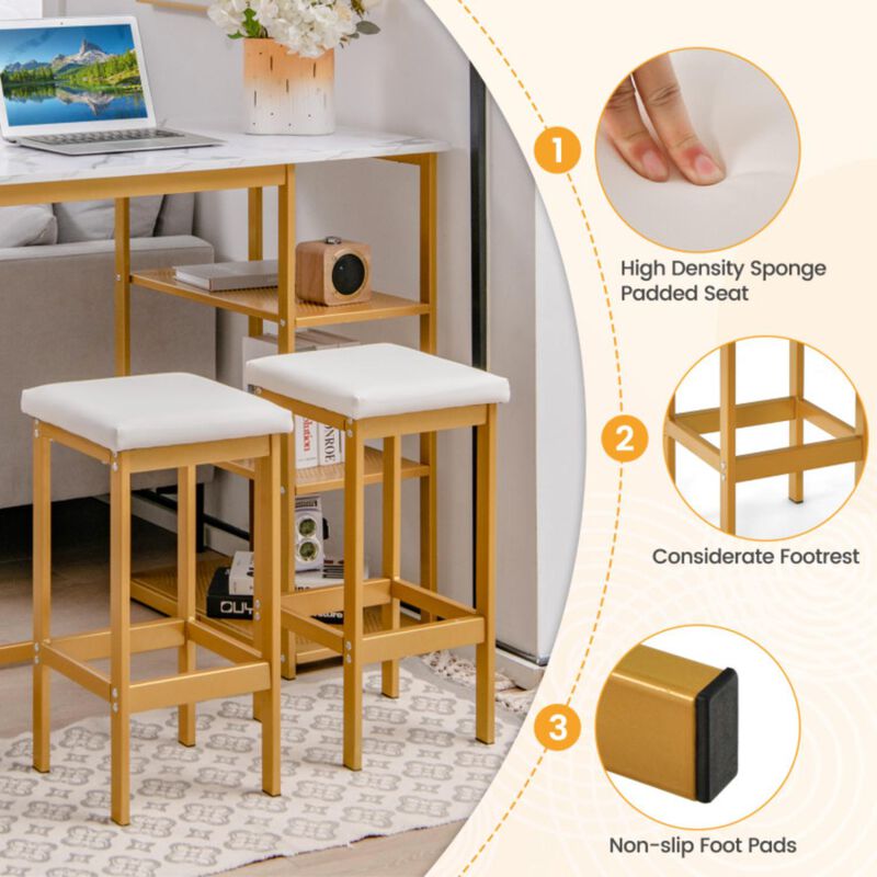 Hivvago 3 Pieces Gold Bar Table Set for 2 with 3-Tier Storage Shelves-Golden