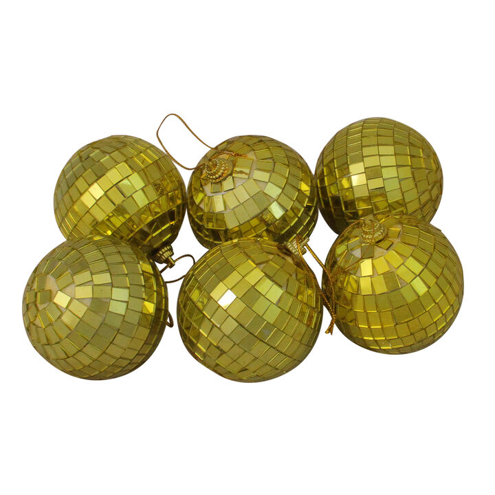 6ct Gold Mirrored Glass Disco Ball Christmas Ornaments 2.75" (70mm)