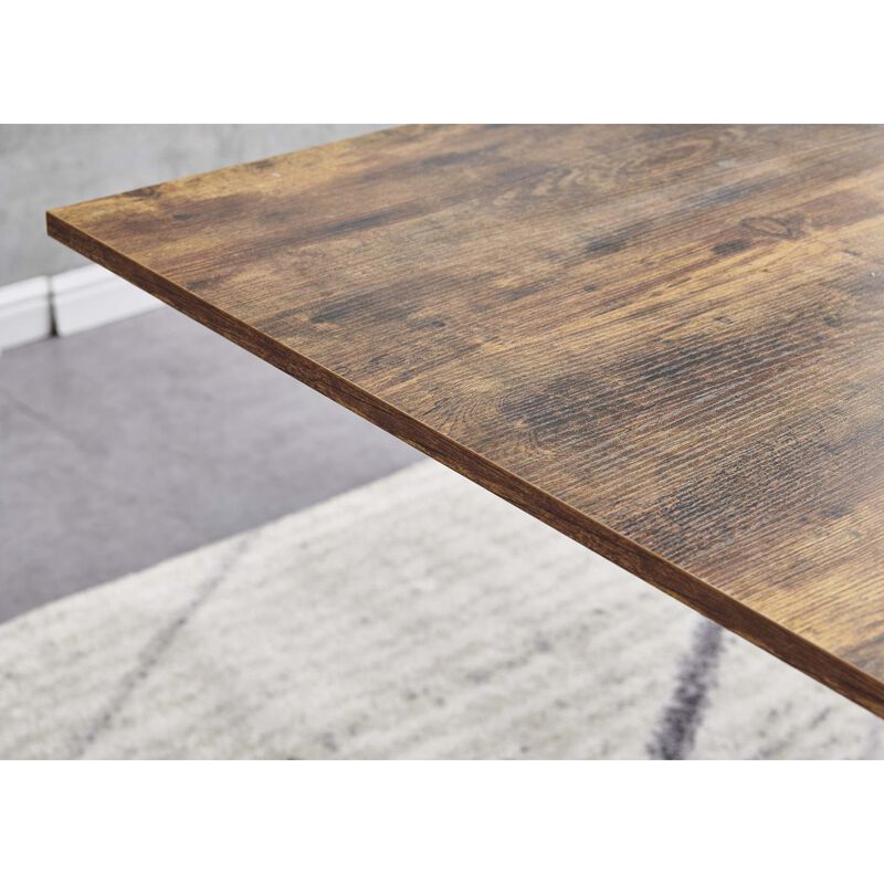 Rectangle MDF Dining Table, Printed Walnut Tabletop and Black Metal Base