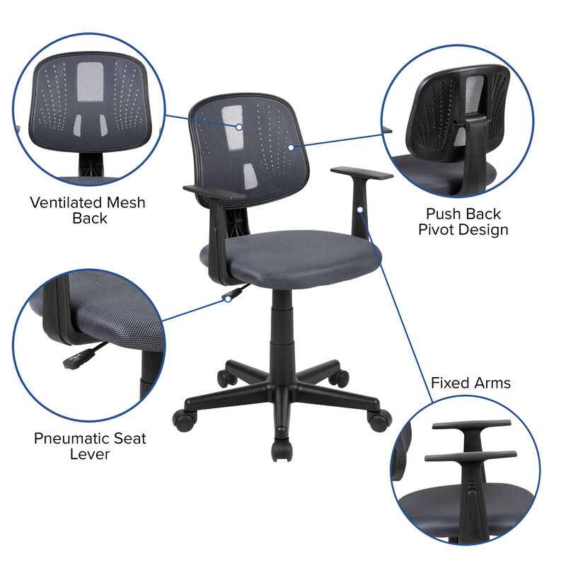 Flash Fundamentals Mid-Back Gray Mesh Swivel Task Office Chair with Pivot Back and Arms image number 5