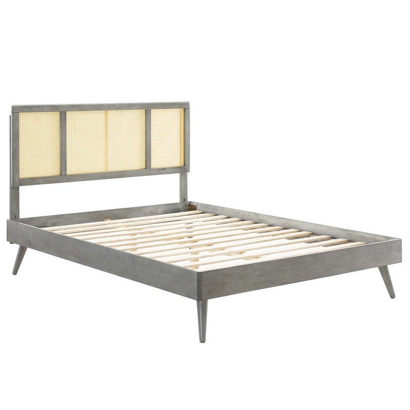 Modway - Kelsea Cane and Wood Full Platform Bed with Splayed Legs