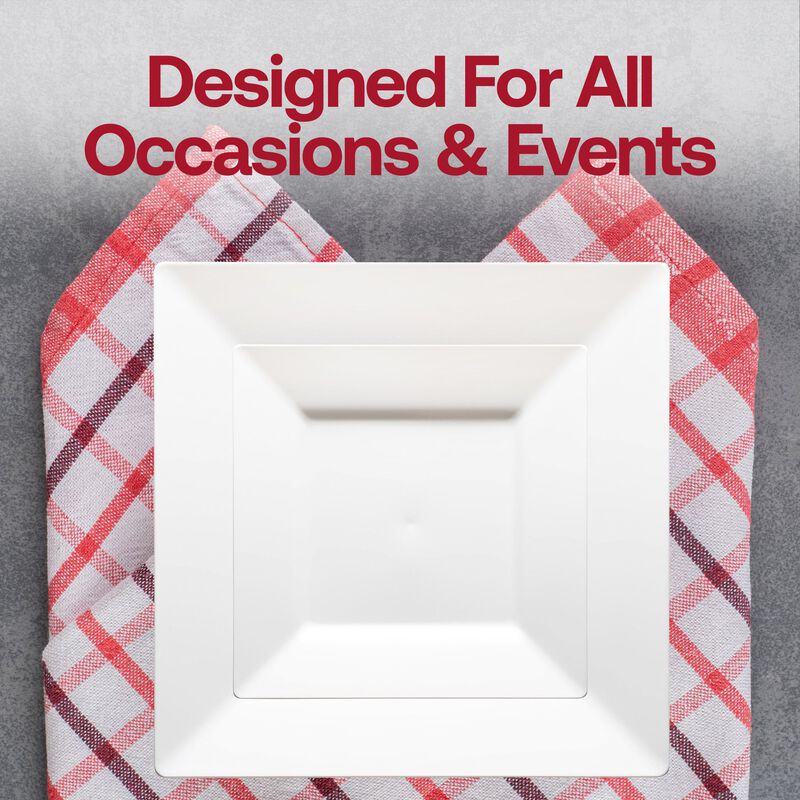 White Square Plastic Plates Dinnerware Value Set (40 Sets) image number 7