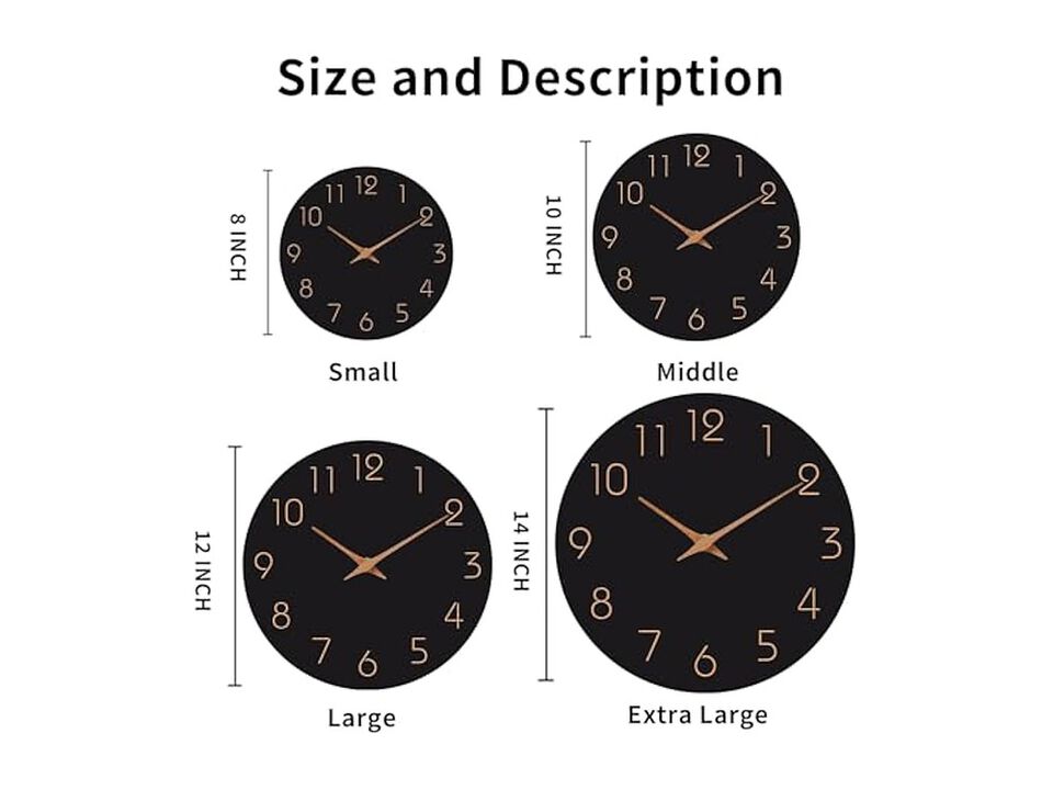 Black Simple Minimalist Wall Clock 12 Inch Silent Non Ticking Modern