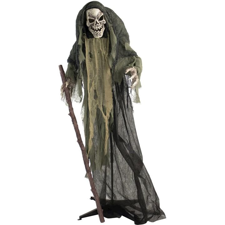 Haunted Hill Farm 62 Standing Skeleton Reaper, Animation, Lights, Sound