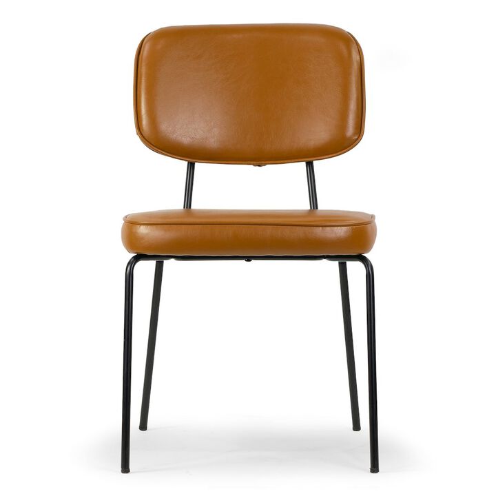 Glamour Home Set of 2 Aven Cappuccino Faux Leather Dining Chair with Black Metal Legs