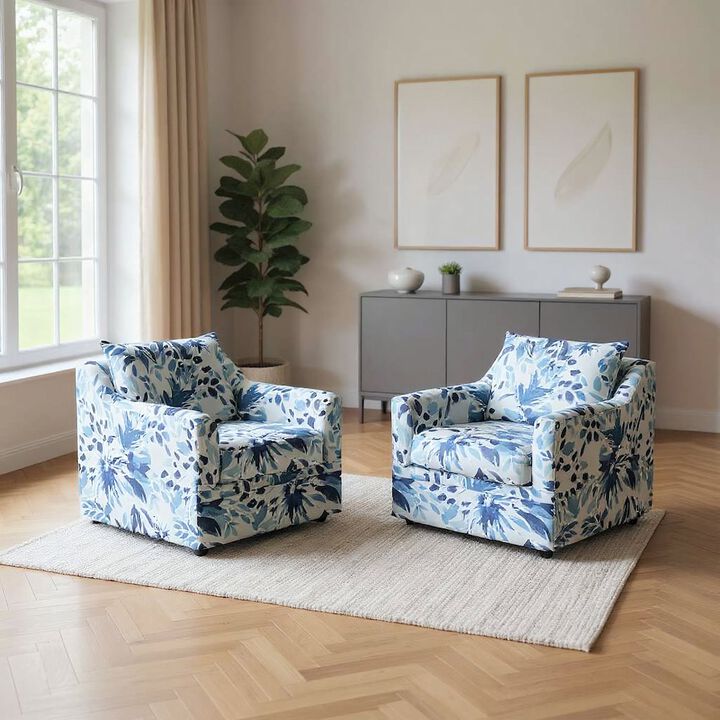 New Classic Furniture Sylvie Fabric Swivel Chair in Blue and White (Set of 2)
