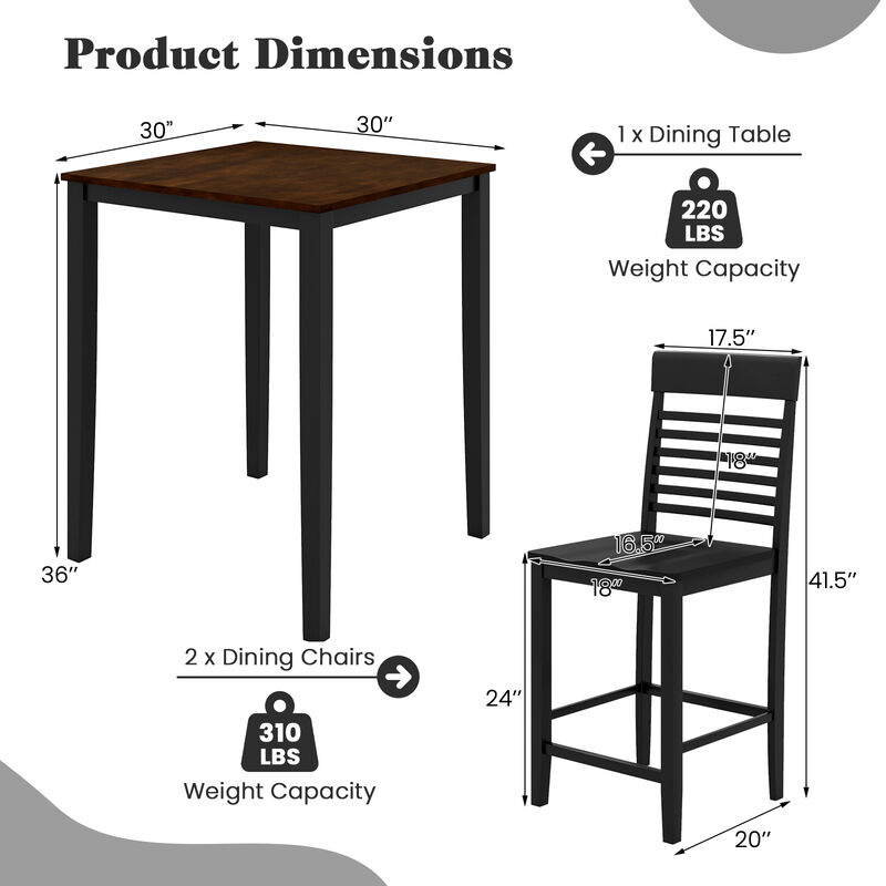 Counter Height Dining Table Set for 2 with Footrest, 3-Piece image number 4