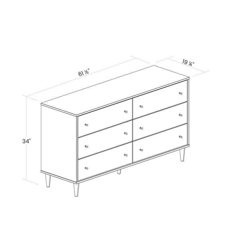 Farmhouse Style 6-Drawer Walnut Dresser with Mid-Century Design image number 3