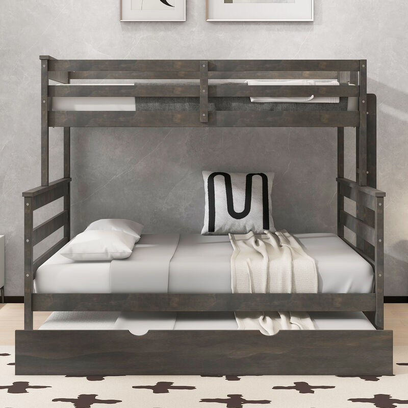 Merax Twin XL over Queen Solid Wood Bunk Bed with Pull-out Twin Trundle image number 2
