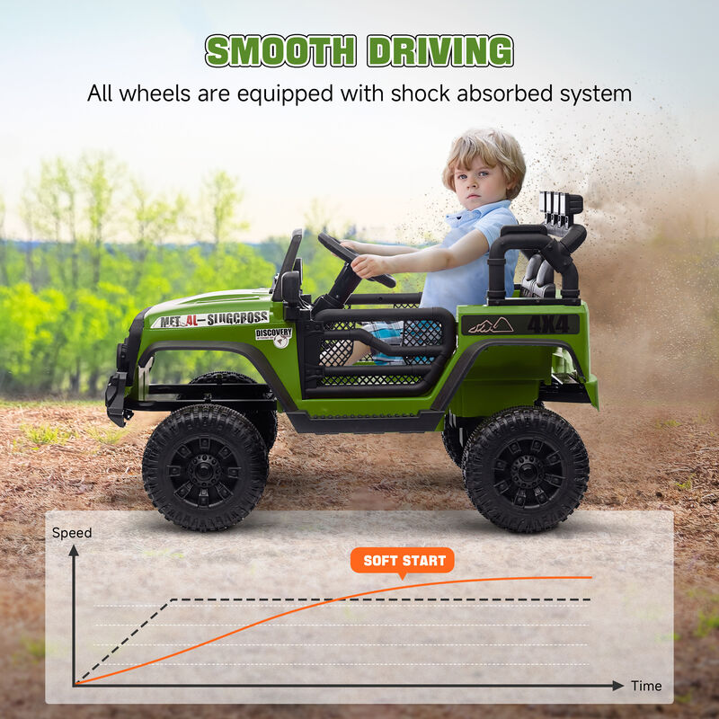 BreeBe 12V Battery Powered Ride on Car, Ride on Truck w/ Remote, 4 Suspension Wheels, Music Horn Lights image number 4
