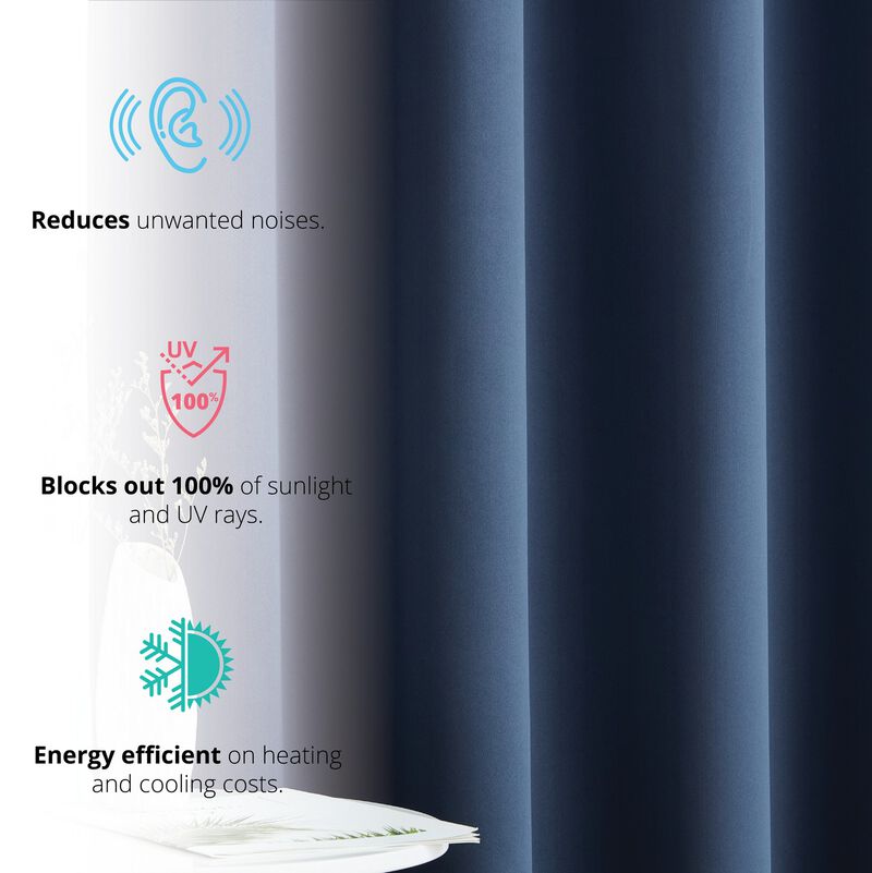 THD Virginia 100% Full Complete Blackout Heavy Thermal Insulated Energy Saving Heat/Cold Blocking Grommet Curtain Drapery Panels for Bedroom & Living Room - Set of 2
