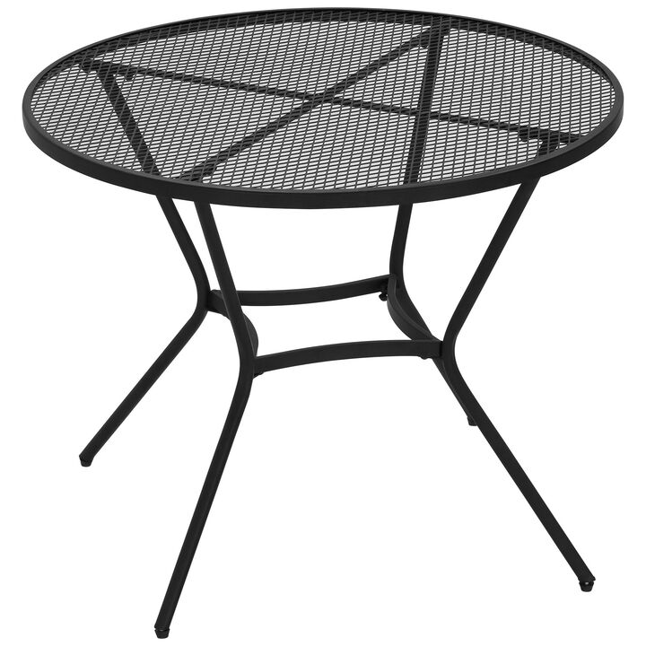 35" Round Patio Dining Table Steel Outside Table with Mesh Tabletop for Garden Backyard Poolside, Black