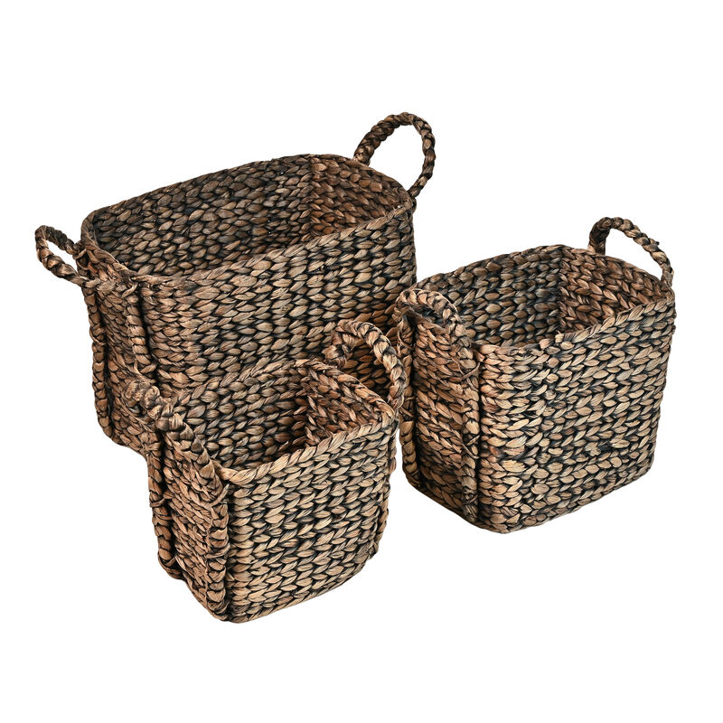 Clara Farmhouse Classic Handwoven Hyacinth Rectangle Storage Floor Baskets with Handles