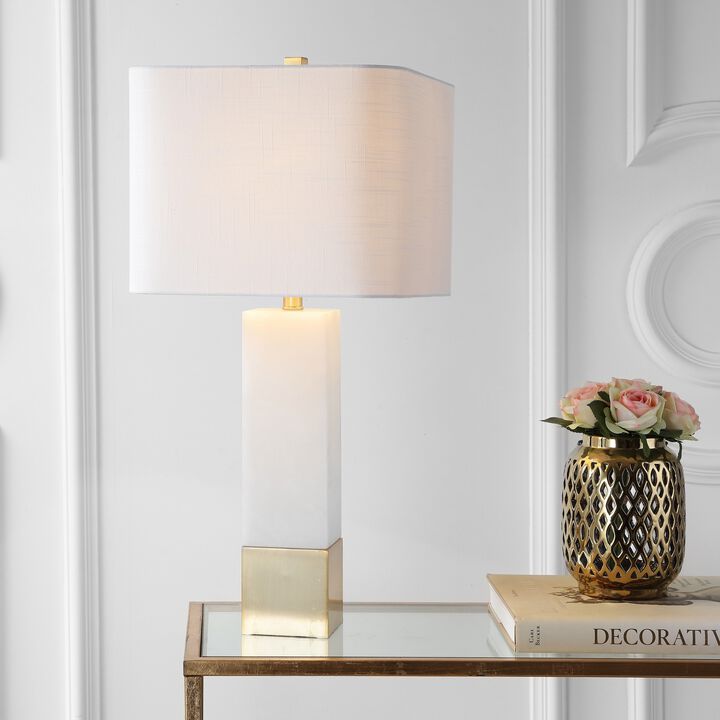 Jeffrey 29" Metal/Marble LED Table Lamp, Brass Gold/White