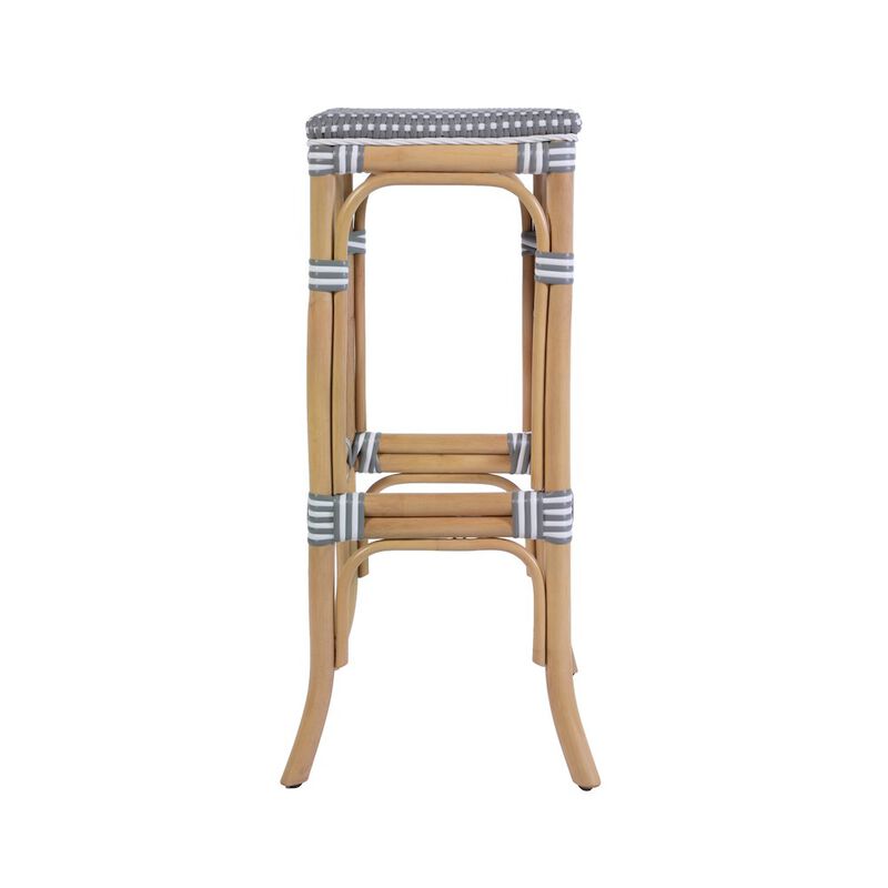 Butler Specialty Laguna 30.5 in. Seat Height Rectangular Rattan Backless Bar Stool White and Navy image number 5
