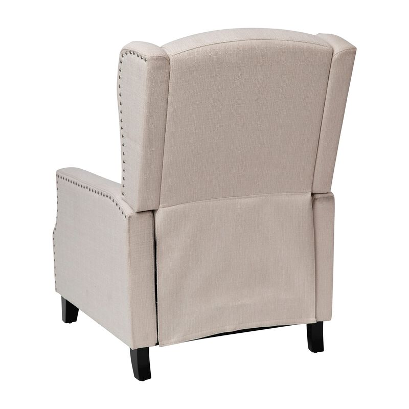 Flash Furniture Prescott Slim Wingback Recliner Chair - Traditional Push Back Recliner - Cream Polyester Fabric with Accent Nail Trim - Pocket Spring Seat