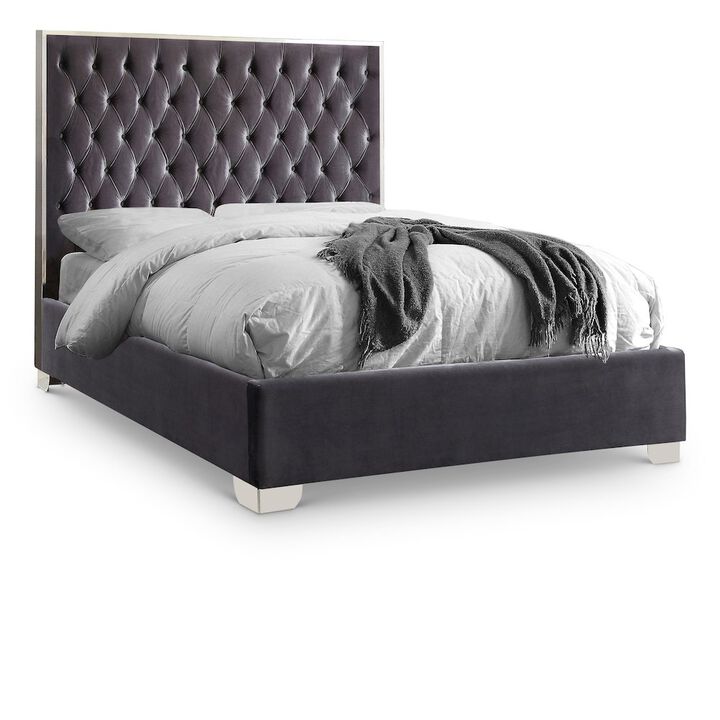 Meridian Furniture Lexi Grey Velvet Queen Bed