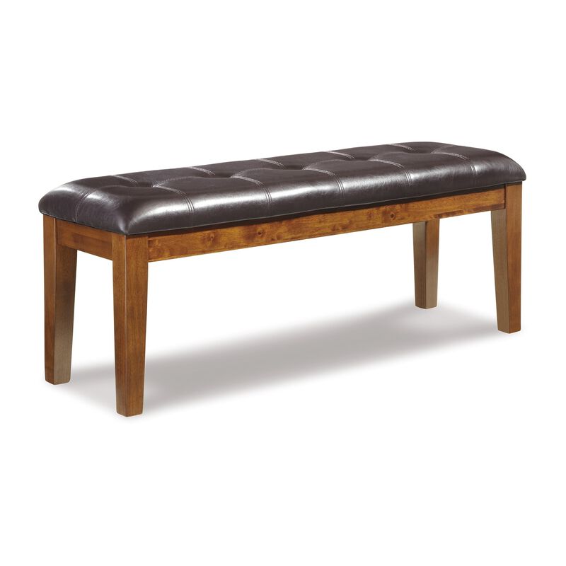 Raly Dining Bench, 50 Inch, Plush Tufted Faux Leather Seat, Brown - Benzara