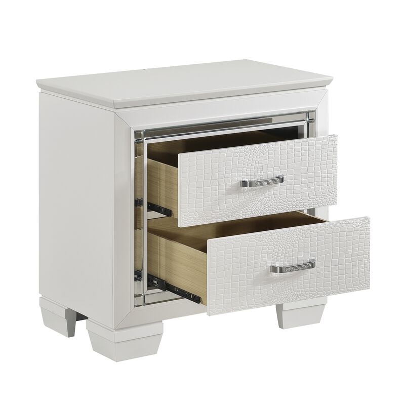 Streamdale White Nightstand with Alligator-Textured Drawers