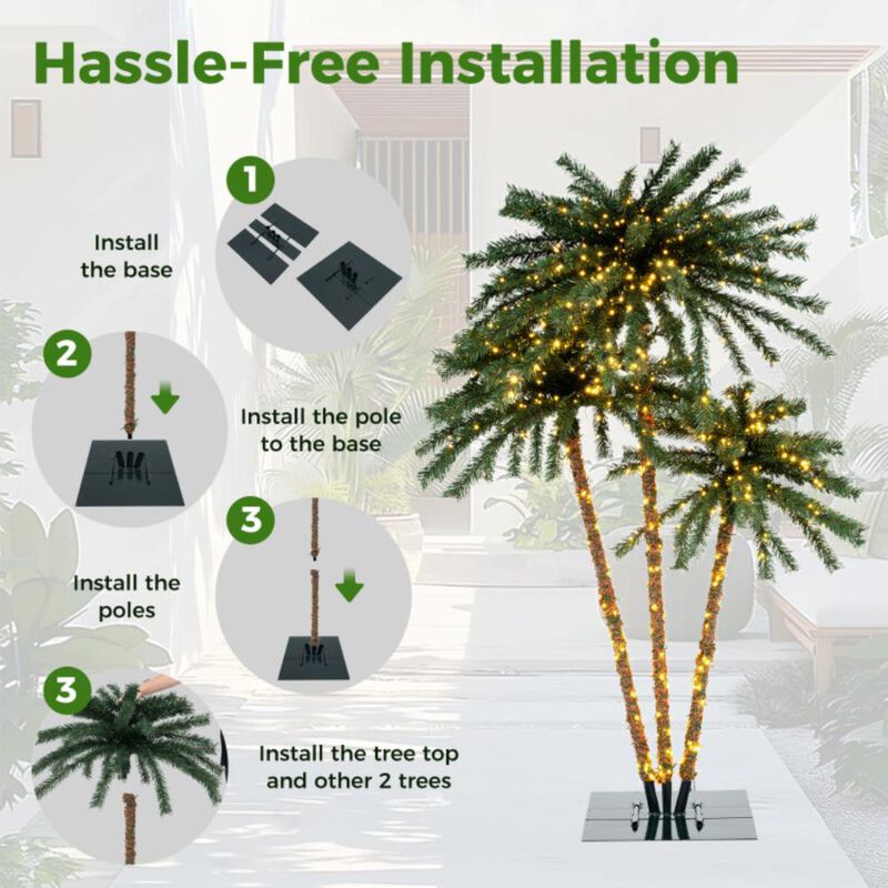 Hivvago Artificial Lighted Palm Tree with Metal Base  157 Branch Tips and 930 Warm White LED Lights