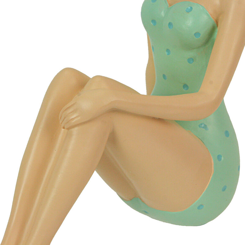Vintage Bathing Beauty Beach Girl Teal and Blue Polka Dot Swimsuit Statue image number 4