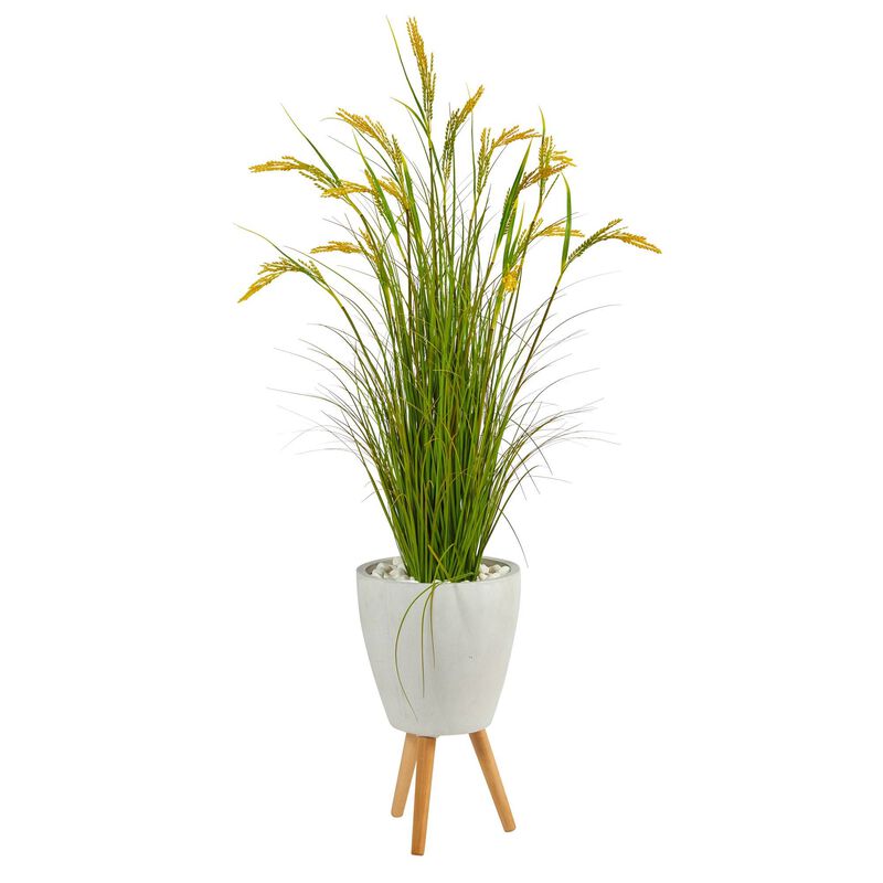 Nearly Natural 5-ft Wheat Grain Artificial Plant in White Planter with Legs