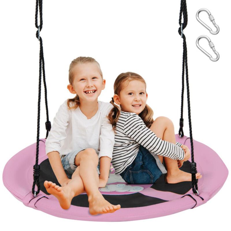 Hivvago 40 Inches Saucer Tree Swing Round with Adjustable Ropes and Carabiners