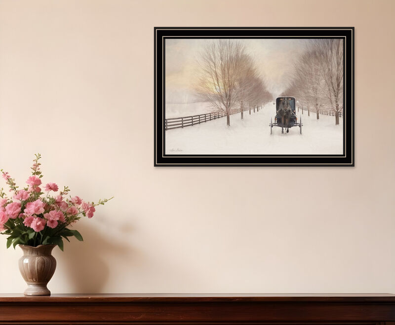 HomeRoots Snowy Amish Lane Black Framed Wall Art image number 1