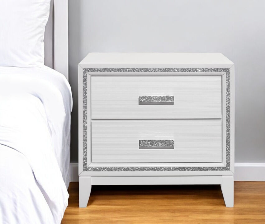 Bedroom Nightstand with Two Drawers – Wood Bedside Table with Crystal Bling