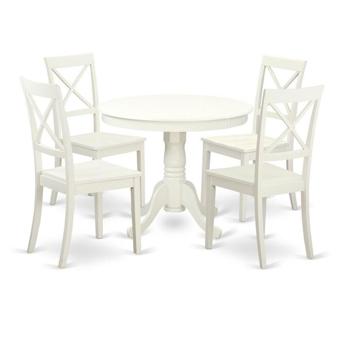 East West Furniture 5  Pc  set  with  a  Table  and  4  Wood  Dinette  Chairs  Having  Linen  White  .
