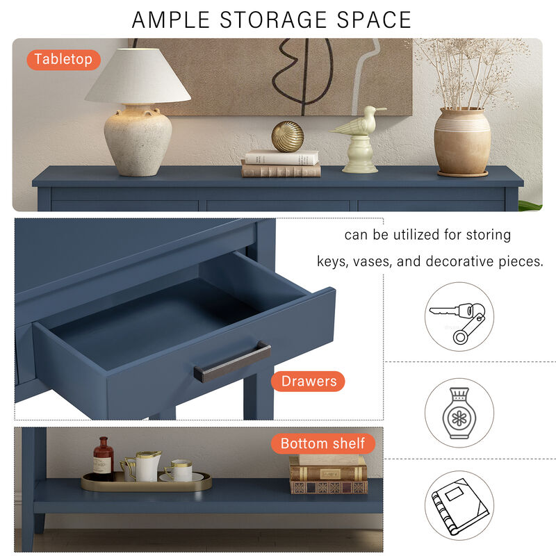 Whisen Contemporary 3-Drawer Console Table with 1 Shelf - Navy Blue