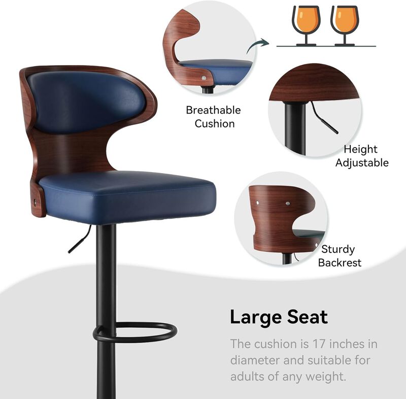 Ergonomic Modern Dual Color Steady PU Leather Bar Stool Swivel Height Adjustable Large Seat Hotel Outdoor Kitchen Counter Chair image number 4